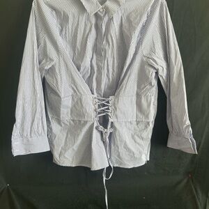 Ashley Stewart Striped Blouse with Lace-Up Back